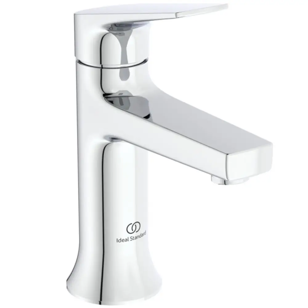 Chromene Waschtischarmatur von Ideal Standard mit flachem Auslauf und Hebelgriff, geeignet für die Montage an Waschbecken.